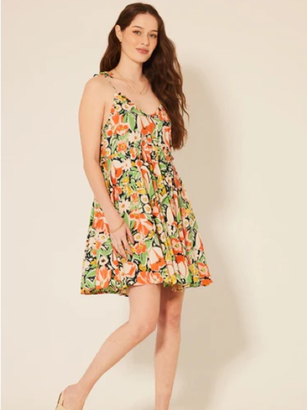 NEW Patrons of Peace Malibu Floral Tropical Coral Bloom Baby Doll Dress Medium